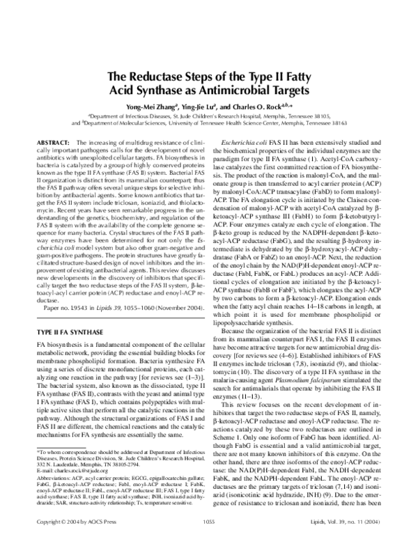 (PDF) The reductase steps of the type II fatty acid synthase as ...