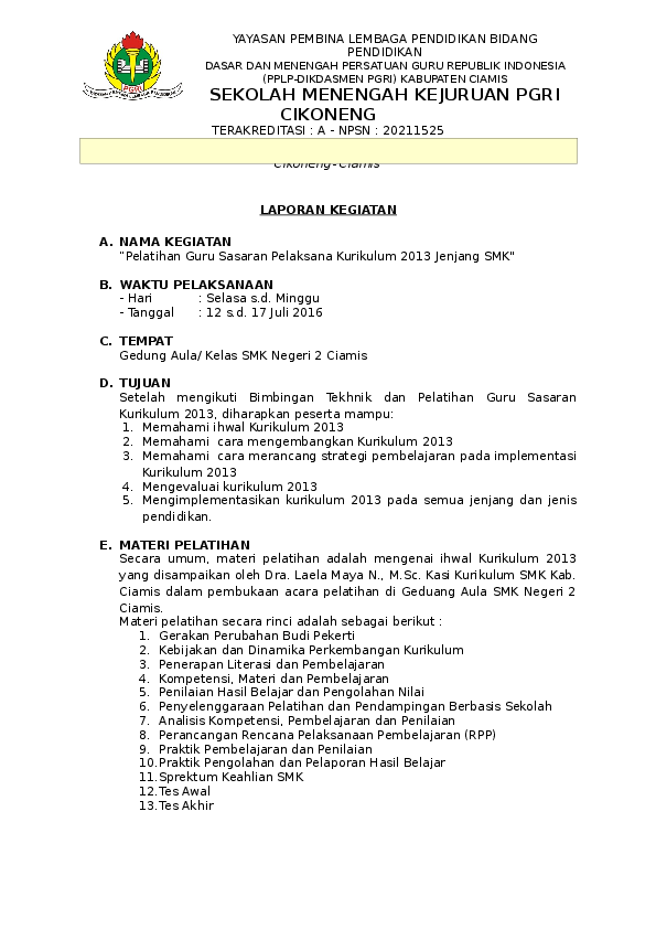 Training Contoh Laporan Kegiatan Pelatihan Nusagates