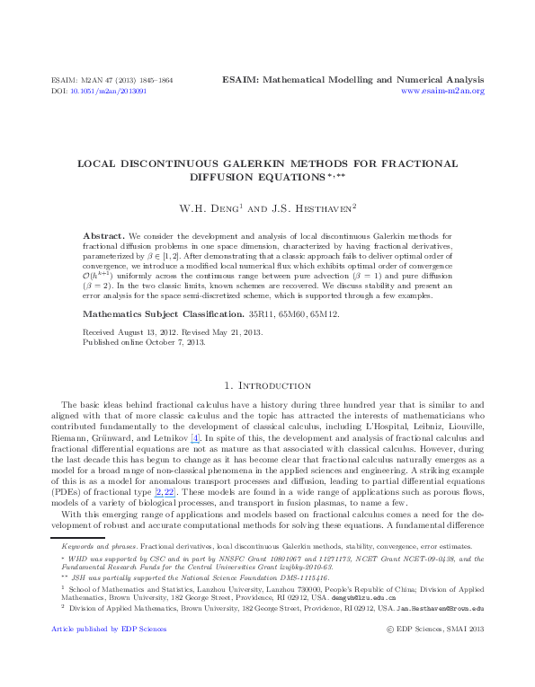 (PDF) Local Discontinuous Galerkin methods for fractional diffusion ...