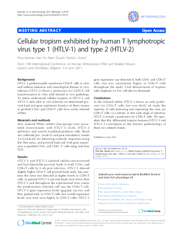 (PDF) Cellular tropism exhibited by human T lymphotropic virus type 1 ...