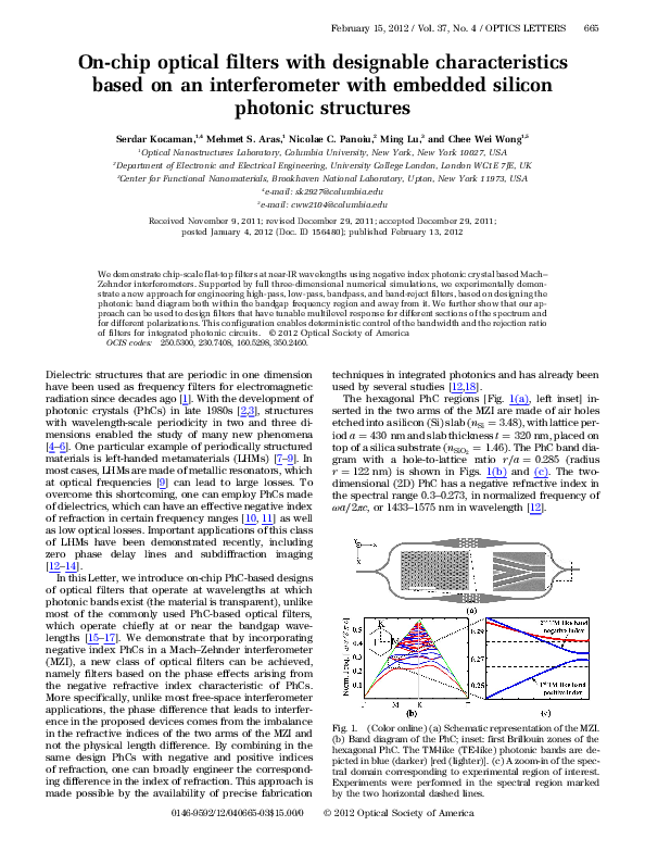 (PDF) On-chip Optical Filters with Designable Characteristics Based on ...