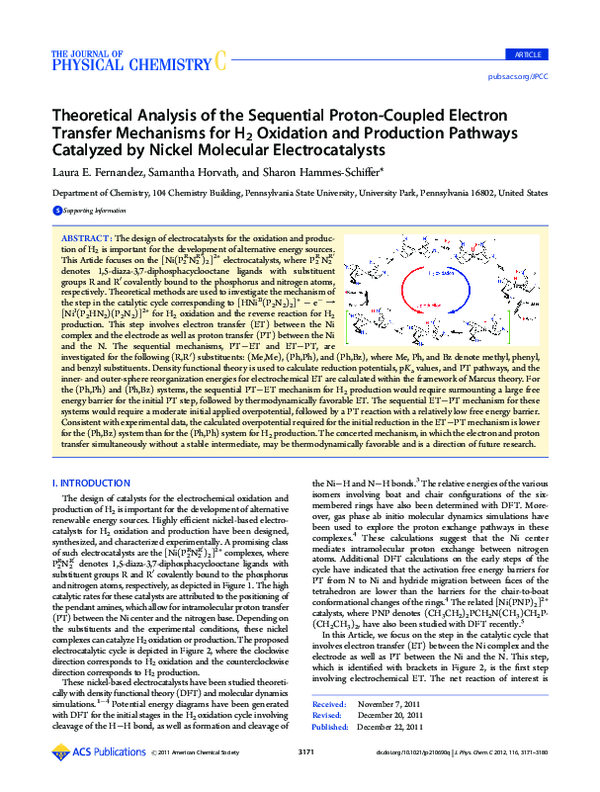 (PDF) Theoretical analysis of the sequential proton-coupled electron ...