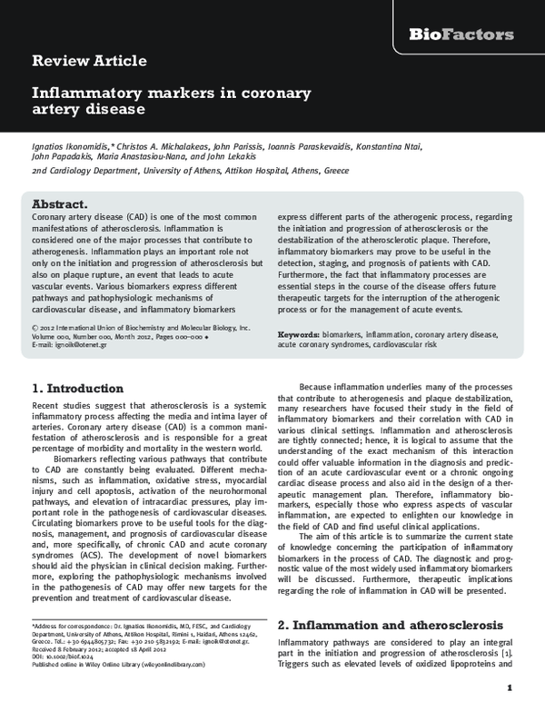 (PDF) Inflammatory markers in coronary artery disease