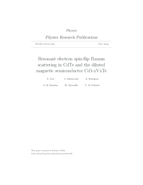 (PDF) Resonant electron spin-flip Raman scattering in CdTe and the ...