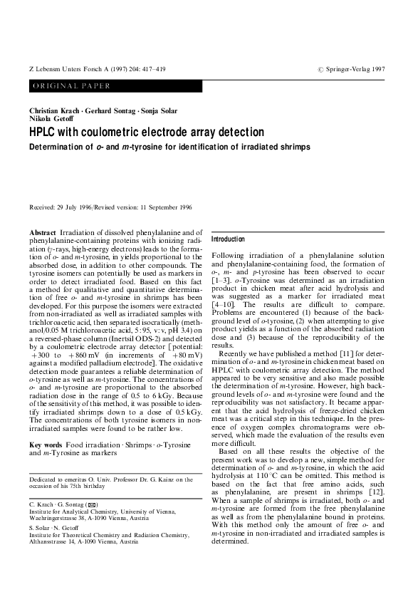 (PDF) HPLC with coulometric electrode array detection Gerhard Sontag