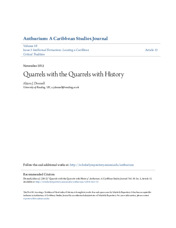 (PDF) Quarrels with the Quarrels with History Alison Donnell