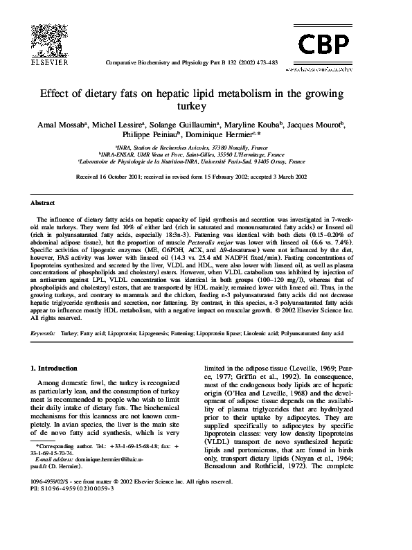 (PDF) Effect of dietary fats on hepatic lipid metabolism in the growing ...