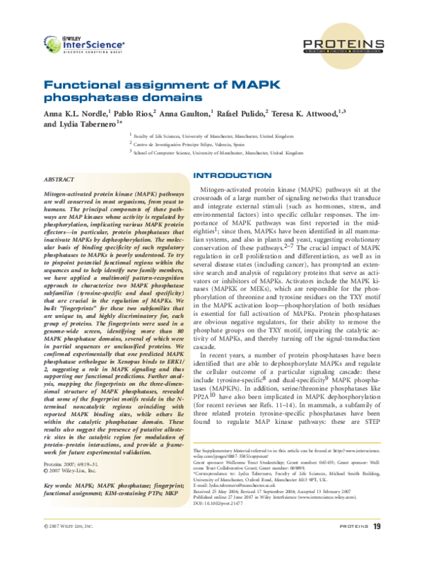 (PDF) Functional assignment of MAPK phosphatase domains