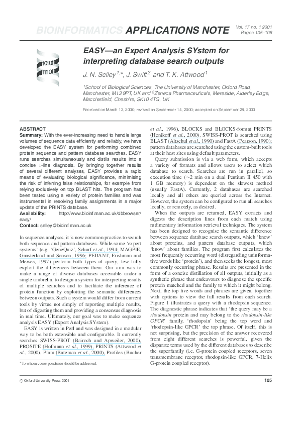(PDF) EASY—an Expert Analysis SYstem for interpreting database search ...