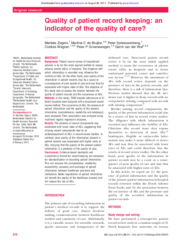 (PDF) Quality of patient record keeping an indicator of the quality of