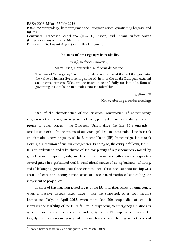 (PDF) The uses of emergency in mobility