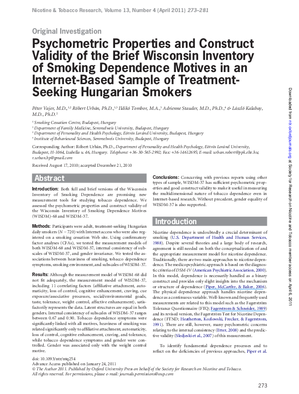 (PDF) Psychometric properties and construct validity of a scale ...