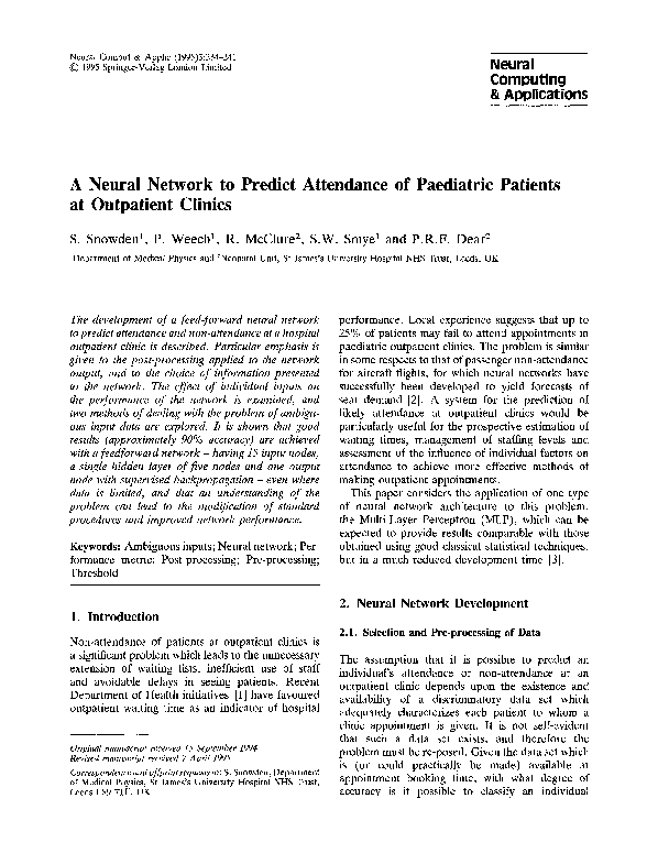 (PDF) A neural network to predict attendance of paediatric patients at ...