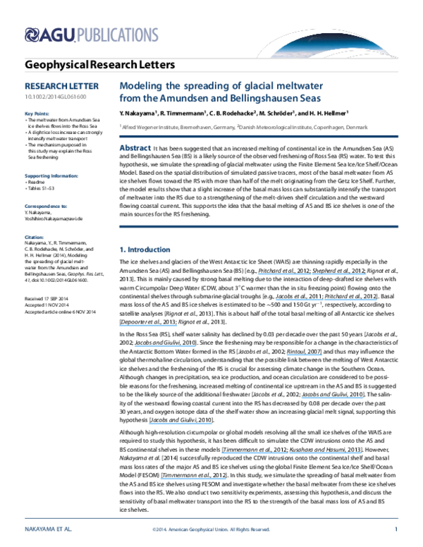 (PDF) Modeling the spreading of glacial meltwater from the Amundsen and ...