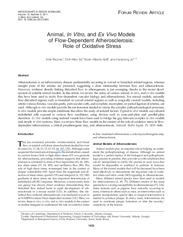 (PDF) Animal, in vitro , and ex vivo models of flow-dependent ...