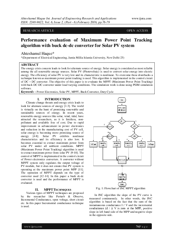 (PDF) Performance evaluation of Maximum Power Point Tracking algorithm ...