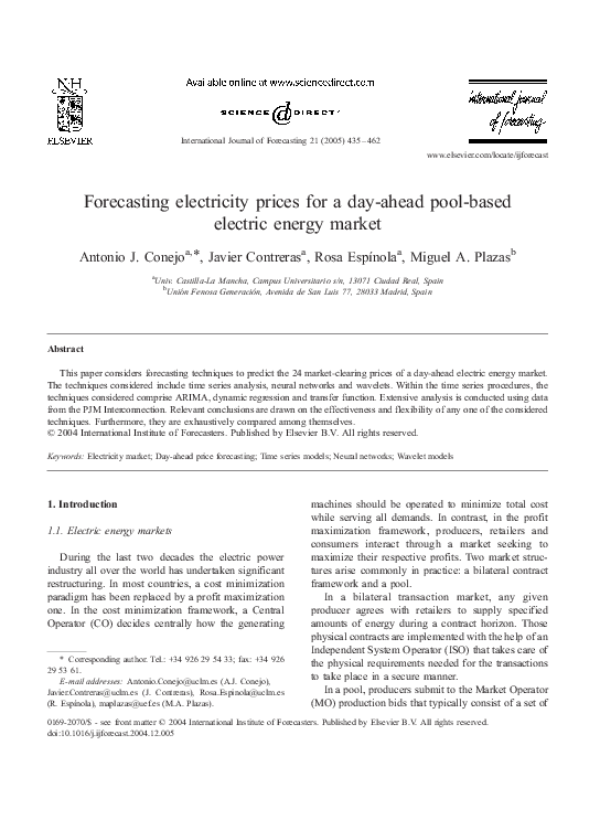 (PDF) Forecasting electricity prices for a day-ahead pool-based ...