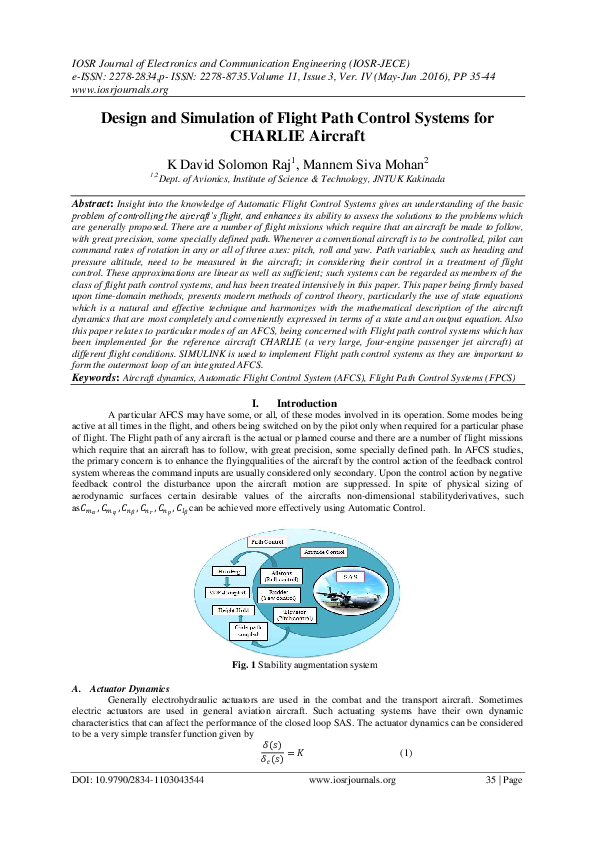 (PDF) Design and Simulation of Flight Path Control Systems for CHARLIE ...