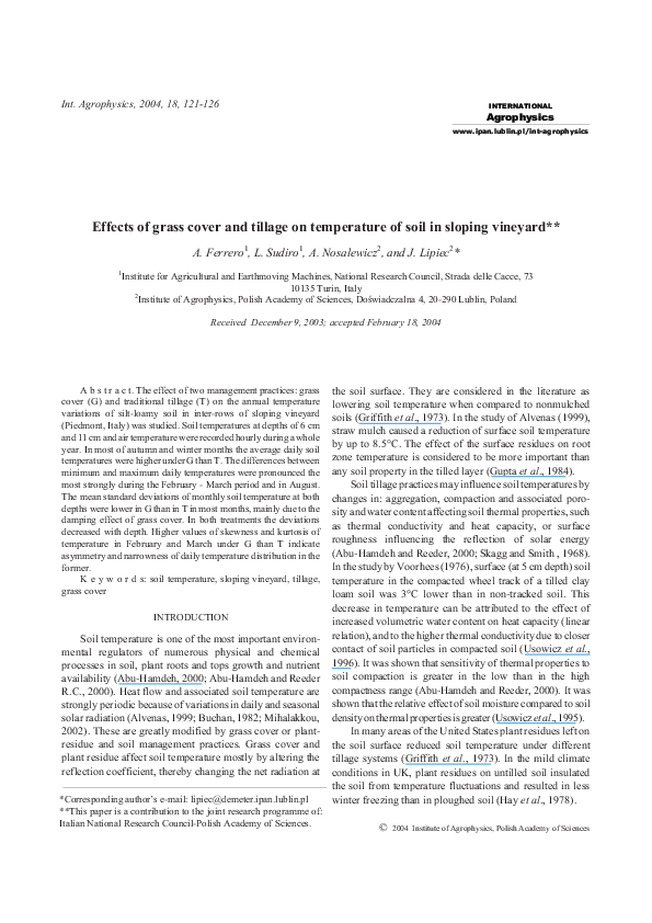 (PDF) Effects of grass cover and tillage on temperature of soil in ...