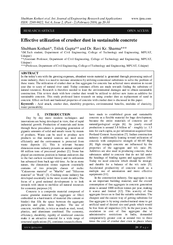 (PDF) Effective utilization of crusher dust in sustainable concrete