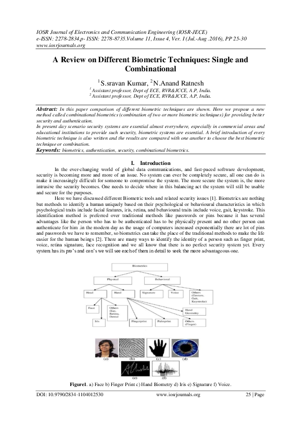 (PDF) A Review on Different Biometric Techniques: Single and Combinational