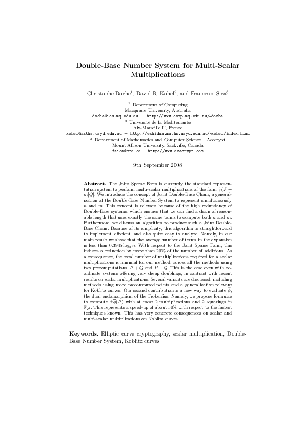 (PDF) DoubleBase Number System for Multiscalar Multiplications