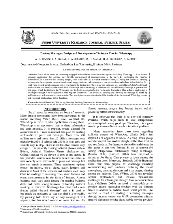(PDF) Destroy Messages: Design and Development of Software Tool for ...