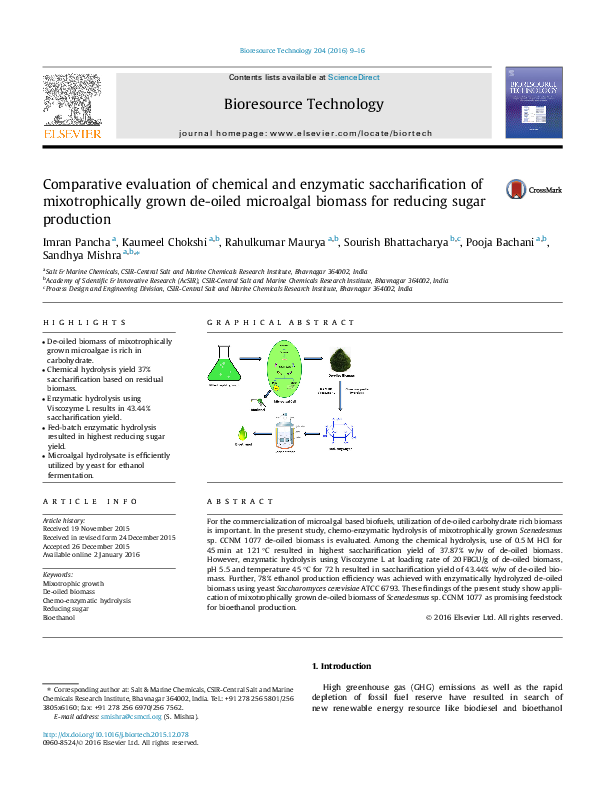 (PDF) Comparative evaluation of chemical and enzymatic saccharification ...