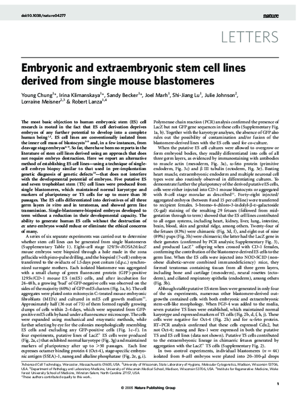 (PDF) Embryonic and extraembryonic stem cell lines derived from single ...