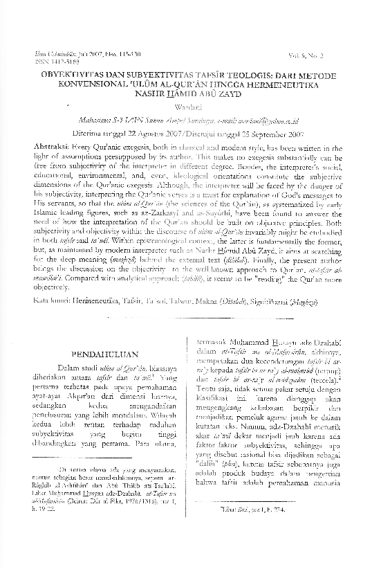 (PDF) OBJEKTIVITAS DAN SUBJEKTIVITAS TAFSIR TEOLOGIS DARI
