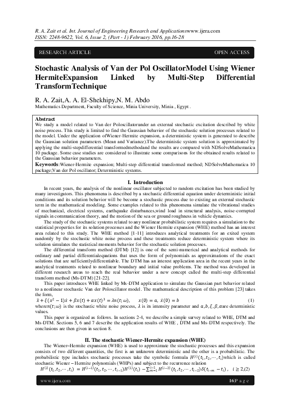(PDF) Stochastic Analysis of Van der Pol OscillatorModel Using Wiener ...
