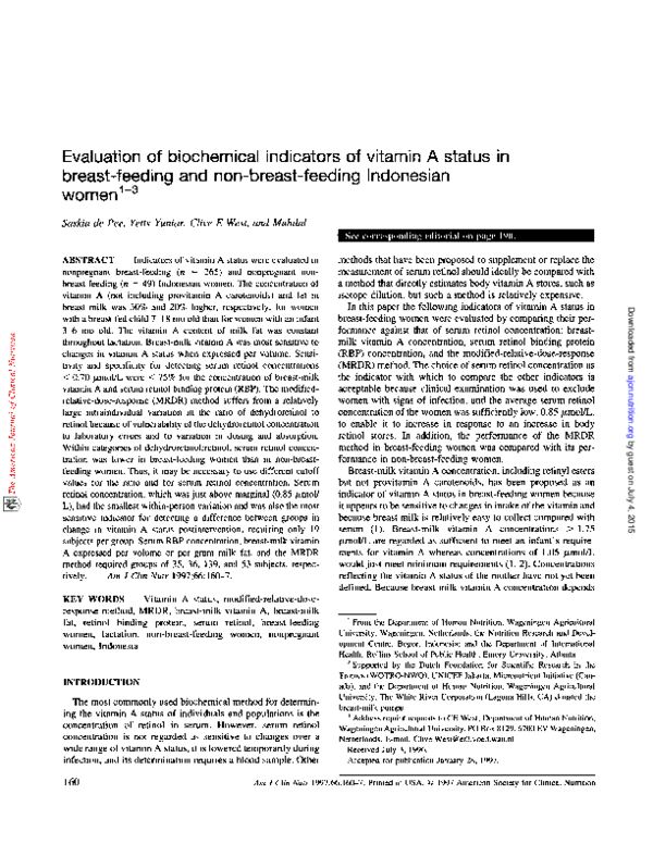 (PDF) Evaluation of biochemical indicators of vitamin A status in ...