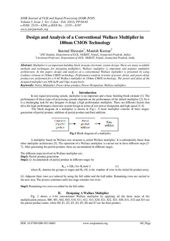 (PDF) Design and Analysis of a Conventional Wallace Multiplier in 180nm ...