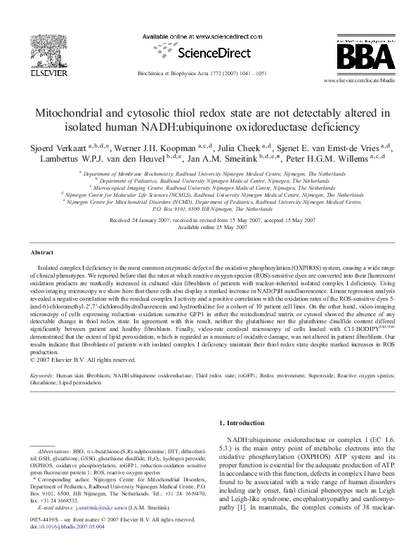 (PDF) Mitochondrial and cytosolic thiol redox state are not detectably ...