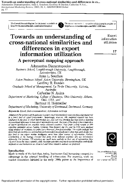 Towards an understanding of cross-national similarities and differences in export information utilization: A perceptual mapping approach