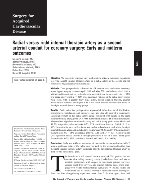 (PDF) Radial versus right internal thoracic artery as a second arterial ...