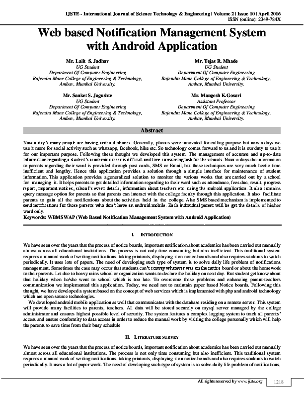 (PDF) Web based Notification Management System with Android Application