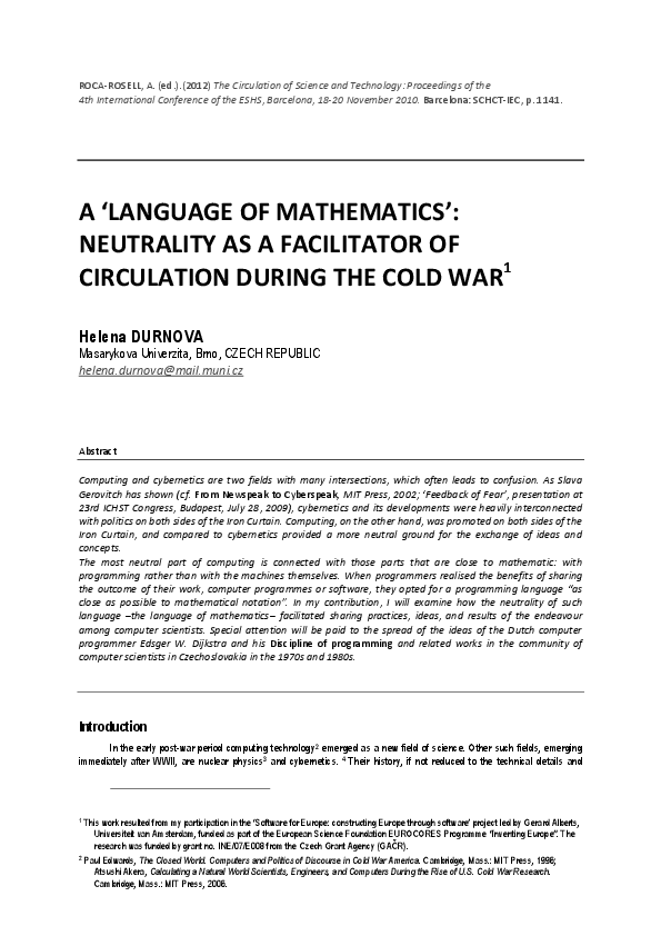 (PDF) A 'language of mathematics': neutrality as a facilitator of ...
