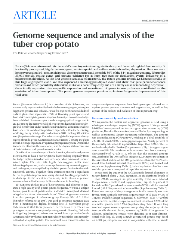 (PDF) Genome sequence and analysis of the tuber crop potato