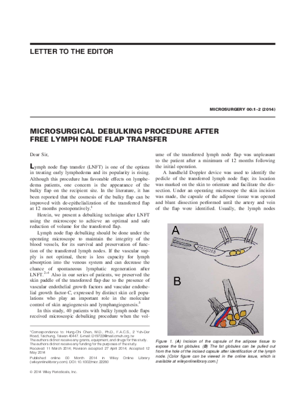 (PDF) Microsurgical debulking procedure after free lymph node flap transfer