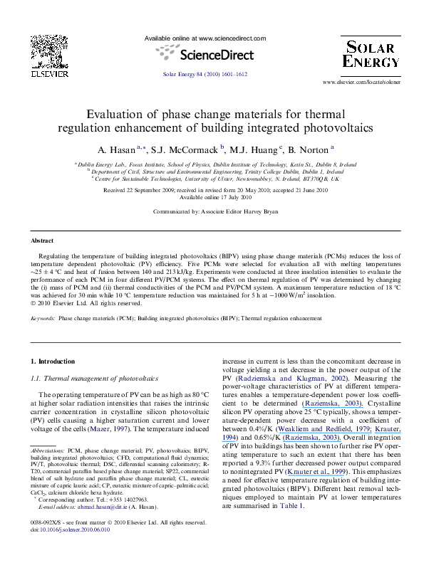 (PDF) Evaluation of phase change materials for thermal regulation ...