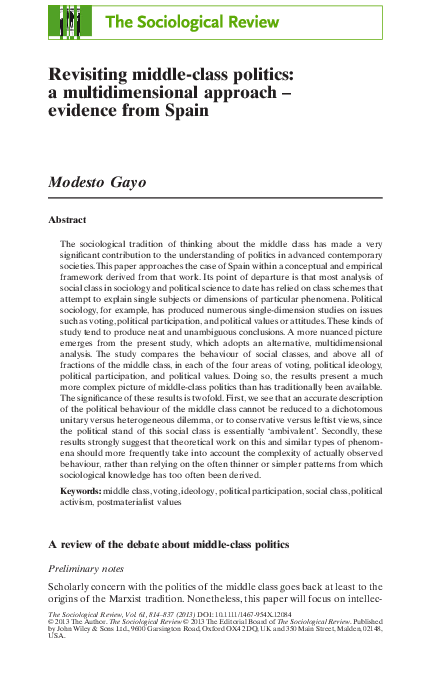 (PDF) Revisiting middle-class politics: a multidimensional approach ...