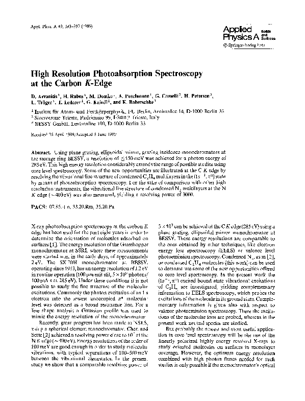 (PDF) High resolution photoabsorption spectroscopy at the carbonK-Edge