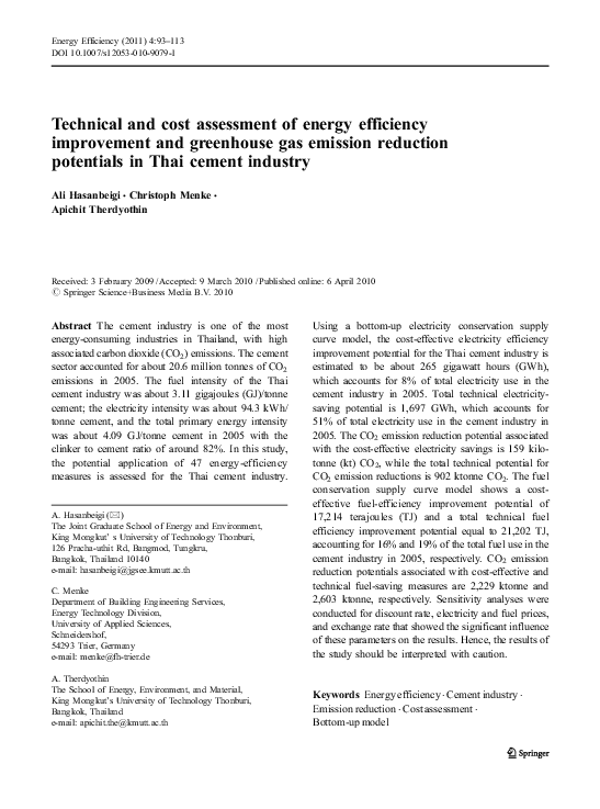 (PDF) Technical and cost assessment of energy efficiency improvement ...