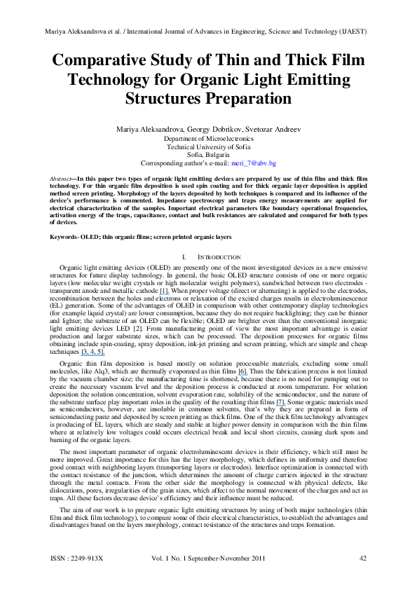 (PDF) Comparative Study of Thin and Thick Film Technology for Organic ...