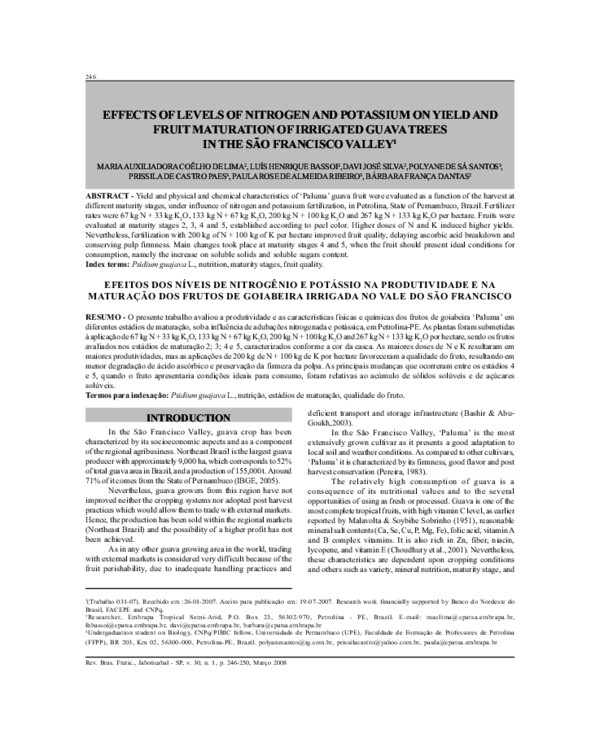 (PDF) Effects of levels of nitrogen and potassium on yield and fruit ...