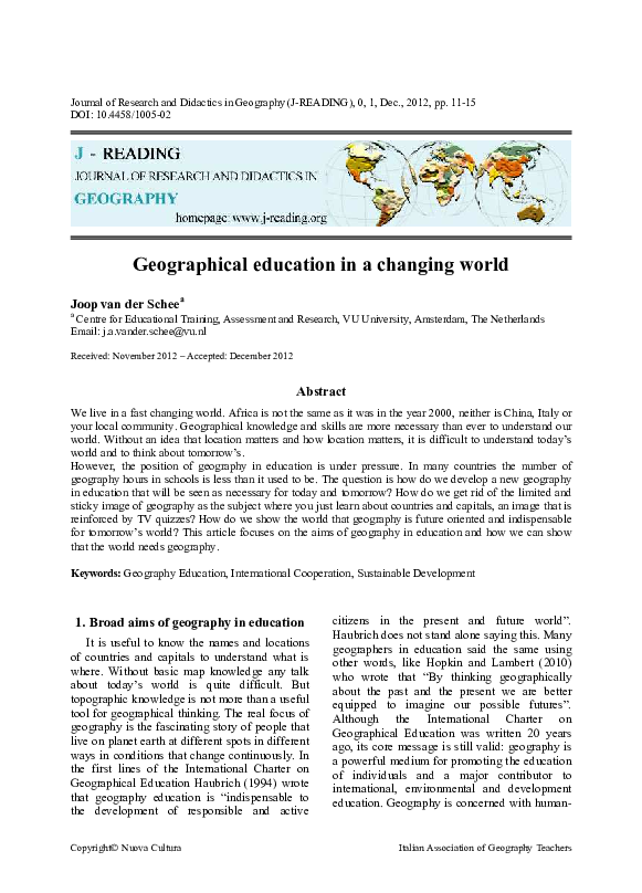 (PDF) Geographical education in a changing world Joop Van Der Schee