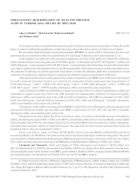 (PDF) Simultaneous determination of selected phenolic acids in Turkish ...