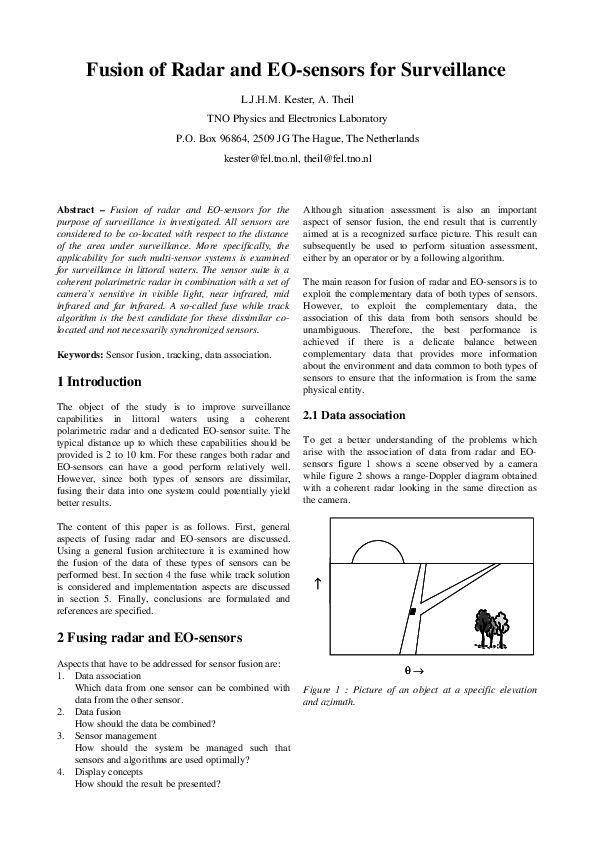 (PDF) Fusion of radar and EO sensors for surveillance