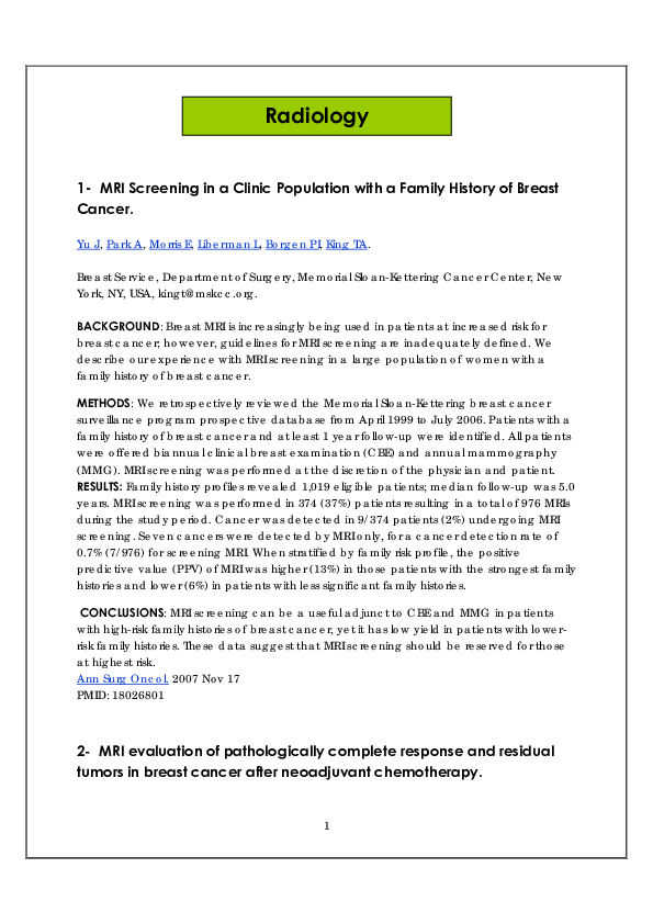 (PDF) MRI Screening in a Clinic Population with a Family History of ...